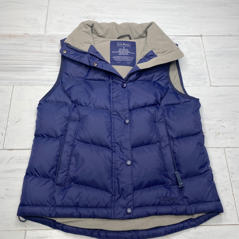 L.L. Bean Puffer Vest Women S Navy Blue Goose Down Insulated Fleece Lined 276563